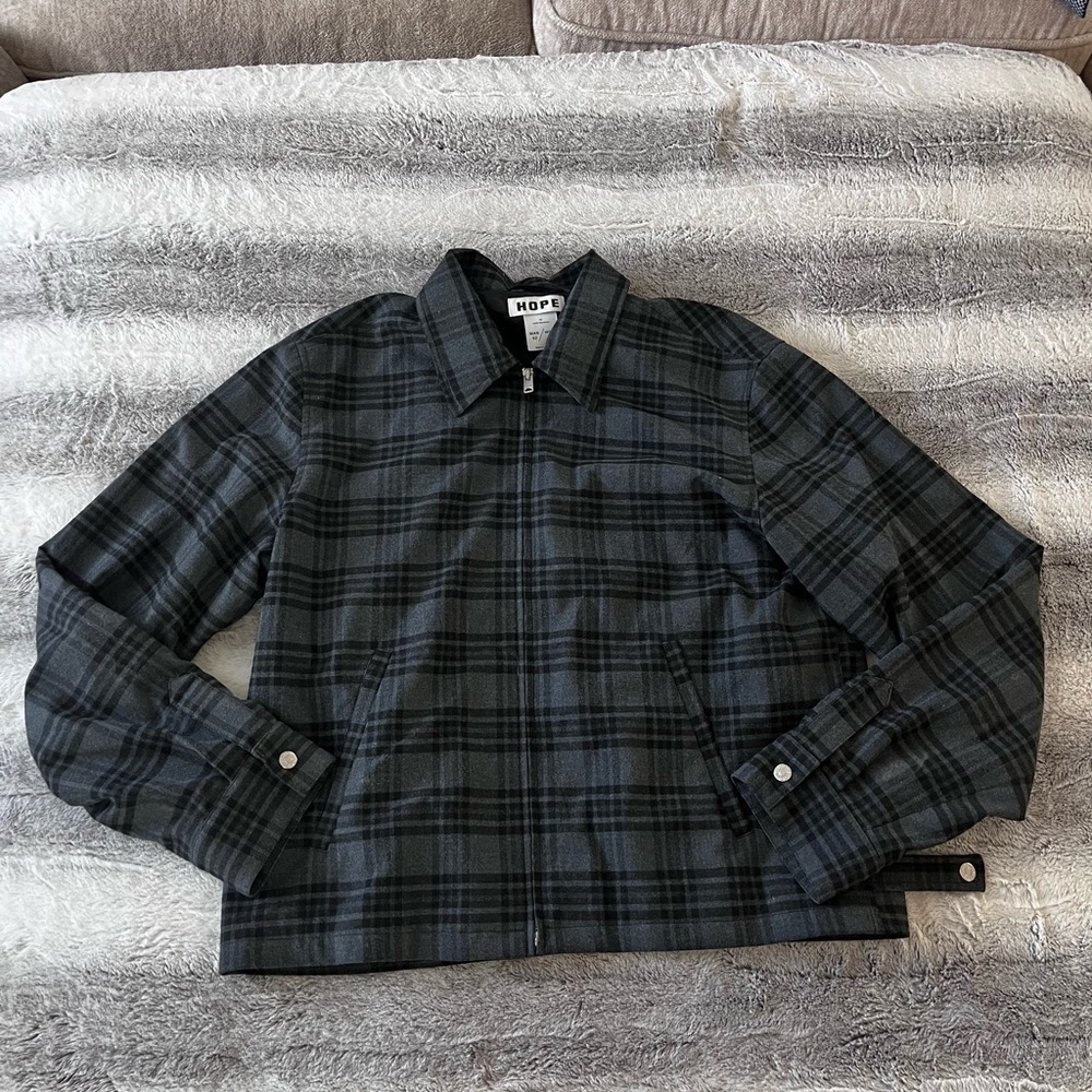 HOPE Stockholm Grey Black Plaid Full Zip Jacket Dark Academia Grunge Lined